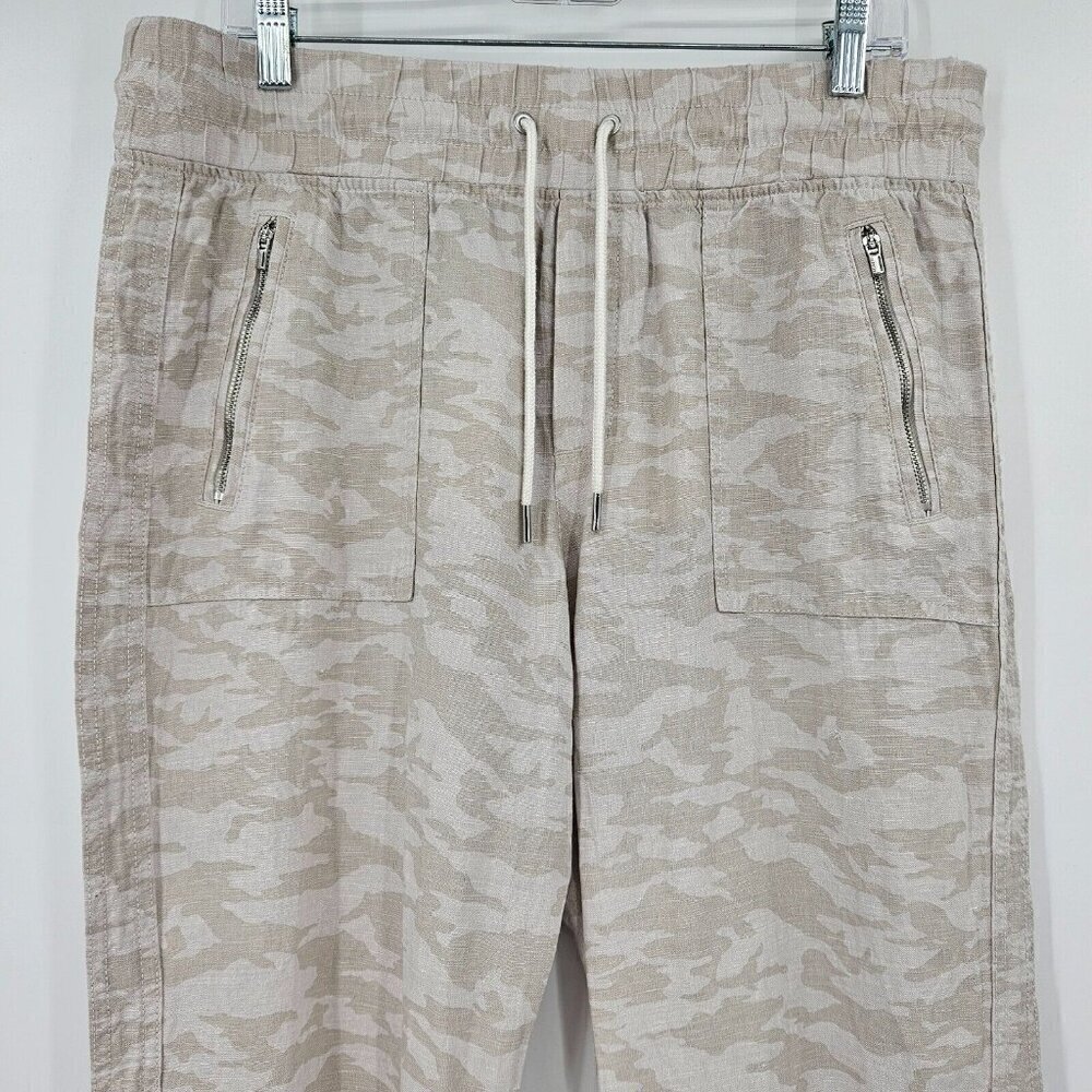 Athleta Cabo Tide Linen Jogger Camo Pants Beige Women's Size 12 Athleisure - Picture 3 of 12